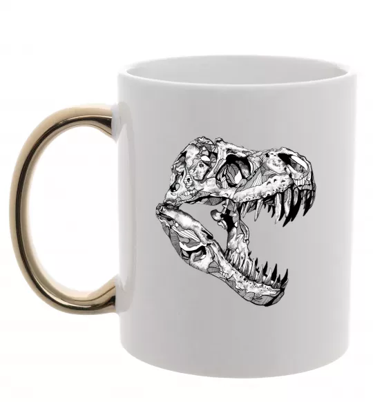 Чашка с цветной ручкой Dino skull Золото фото
