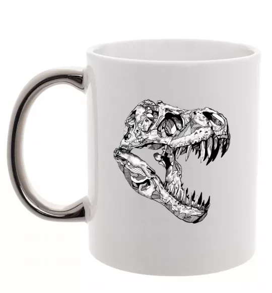 Чашка с цветной ручкой Dino skull Серебро фото