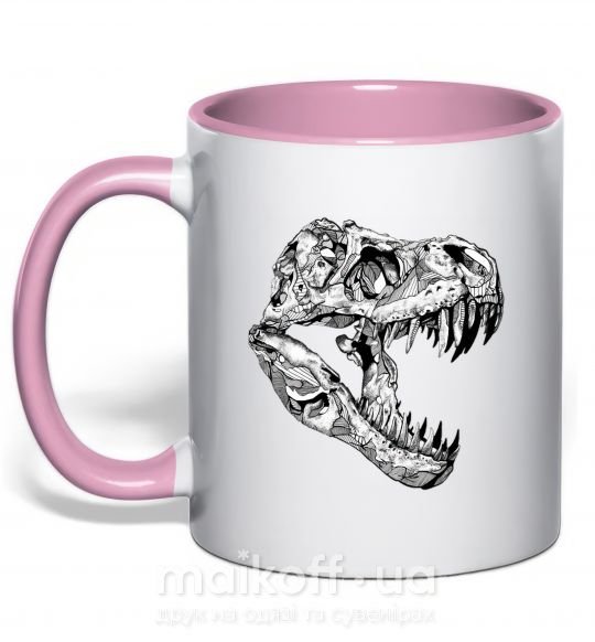 Чашка з кольоровою ручкою Dino skull Ніжно рожевий фото