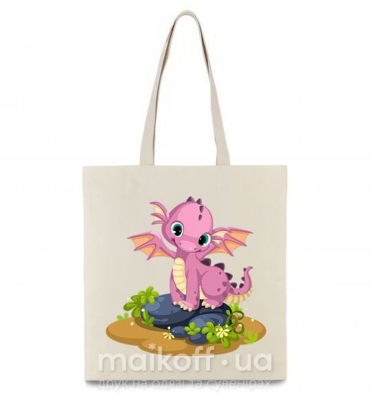 Эко-сумка Розовый динозавр Бежевый фото