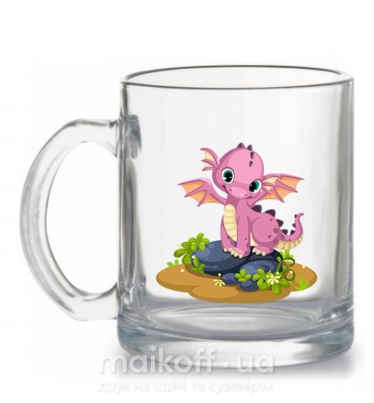 Чашка стеклянная Розовый динозавр Прозрачный фото