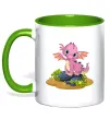 Чашка с цветной ручкой Рожевий динозавр Зеленый фото