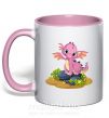 Чашка з кольоровою ручкою Розовый динозавр Ніжно рожевий фото