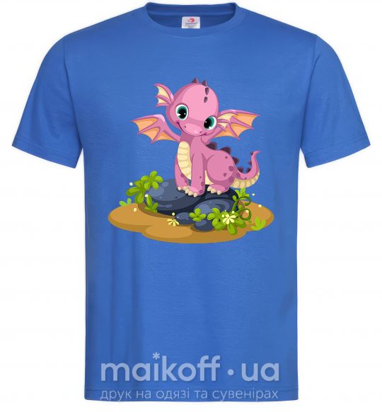 Мужская футболка Розовый динозавр Ярко-синий фото