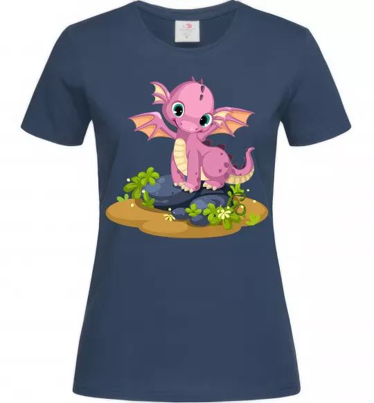 Женская футболка Рожевий динозавр Темно-синий фото
