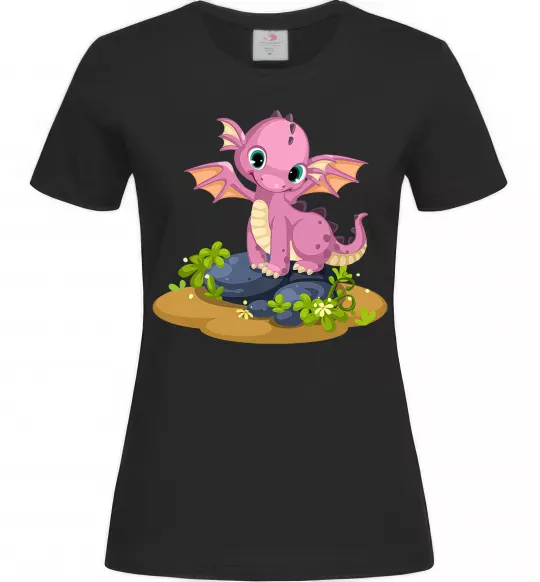 Женская футболка Рожевий динозавр Черный фото