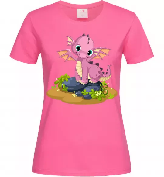 Женская футболка Рожевий динозавр Ярко-розовый фото