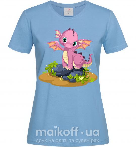 Жіноча футболка Розовый динозавр Блакитний фото