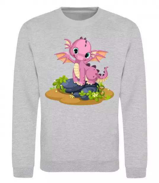 Свитшот Рожевий динозавр Серый меланж фото