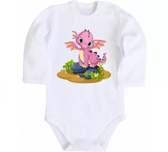 Детский боди Рожевий динозавр Белый фото