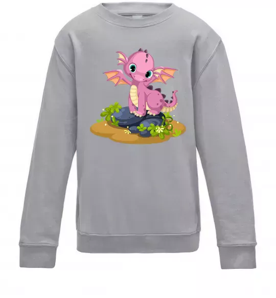 Детский Свитшот Рожевий динозавр Серый меланж фото