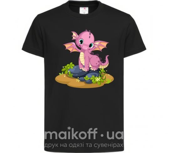 Детская футболка Розовый динозавр Черный фото