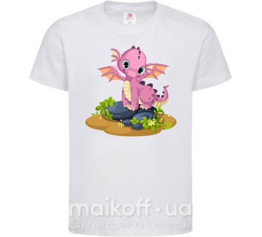 Детская футболка Розовый динозавр Белый фото