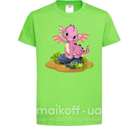 Дитяча футболка Розовый динозавр Лаймовий фото