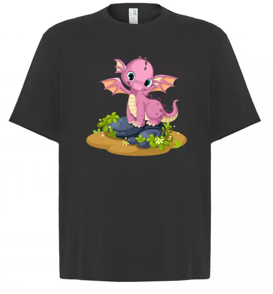 Футболка Оверсайз Рожевий динозавр Черный фото