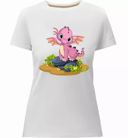 Жіноча преміум футболка Рожевий динозавр Білий фото