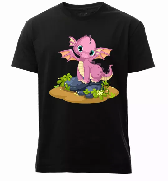 Чоловіча преміум футболка Рожевий динозавр Чорний фото