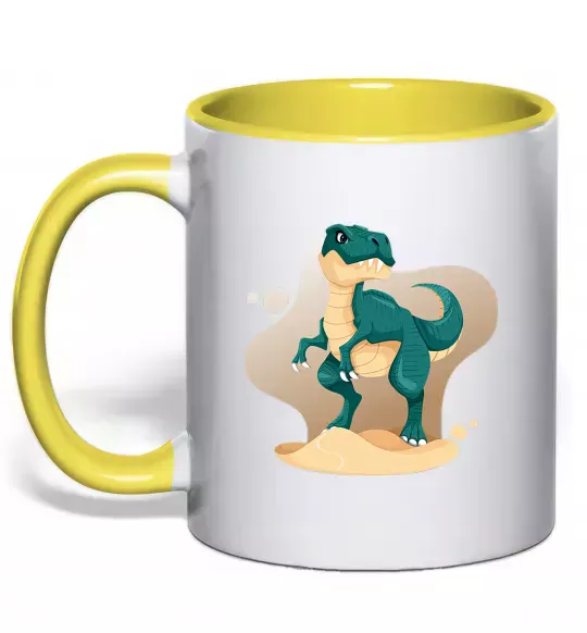 Чашка з кольоровою ручкою Динозавр в пустелі Сонячно жовтий фото