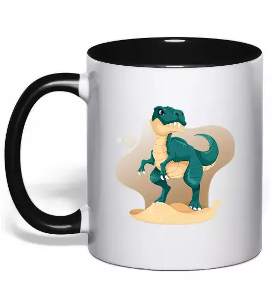 Чашка з кольоровою ручкою Динозавр в пустелі Чорний фото