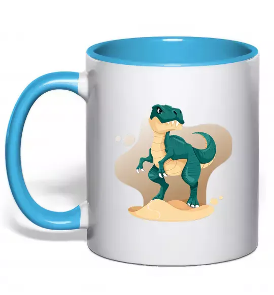 Чашка з кольоровою ручкою Динозавр в пустелі Блакитний фото