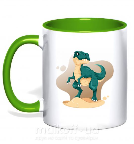Чашка с цветной ручкой Динозавр в пустыне Зеленый фото