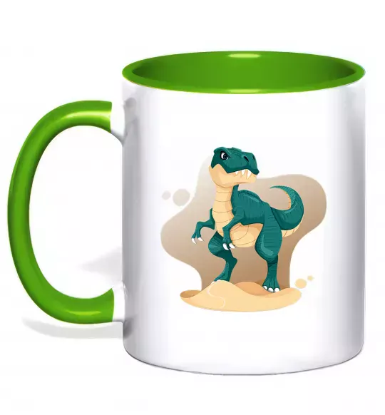 Чашка з кольоровою ручкою Динозавр в пустелі Зелений фото