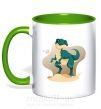 Чашка з кольоровою ручкою Динозавр в пустыне Зелений фото