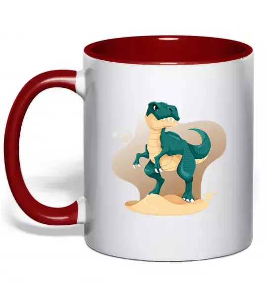 Чашка з кольоровою ручкою Динозавр в пустелі Червоний фото