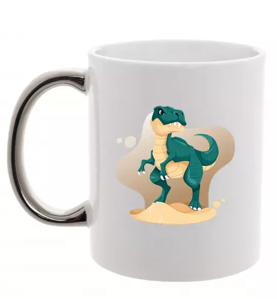 Чашка з кольоровою ручкою Динозавр в пустелі Срібло фото