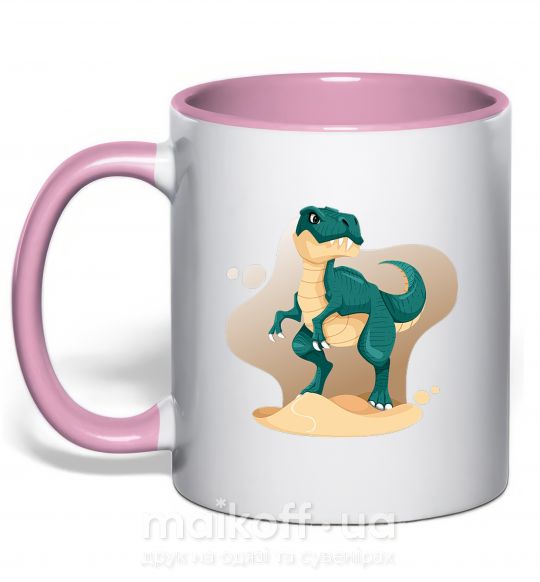 Чашка з кольоровою ручкою Динозавр в пустыне Ніжно рожевий фото