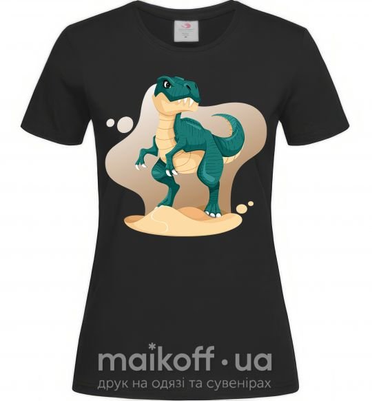 Женская футболка Динозавр в пустыне Черный фото