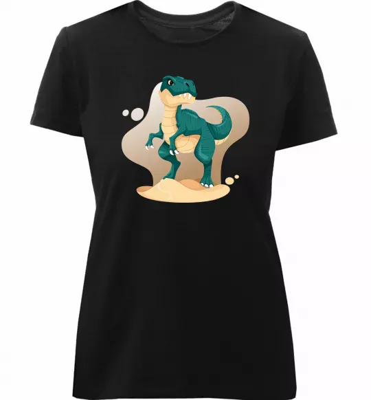 Женская премиум футболка Динозавр в пустелі Черный фото