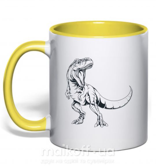 Чашка з кольоровою ручкою Злой динозавр Сонячно жовтий фото