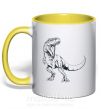 Чашка з кольоровою ручкою Злой динозавр Сонячно жовтий фото