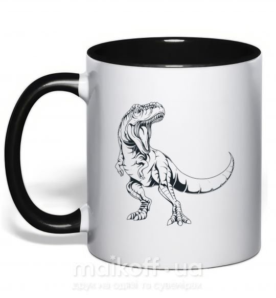 Чашка з кольоровою ручкою Злой динозавр Чорний фото