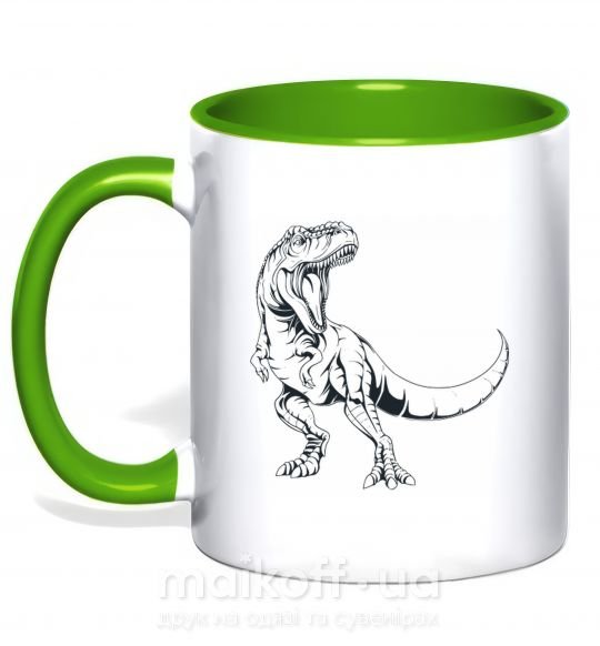Чашка з кольоровою ручкою Злой динозавр Зелений фото