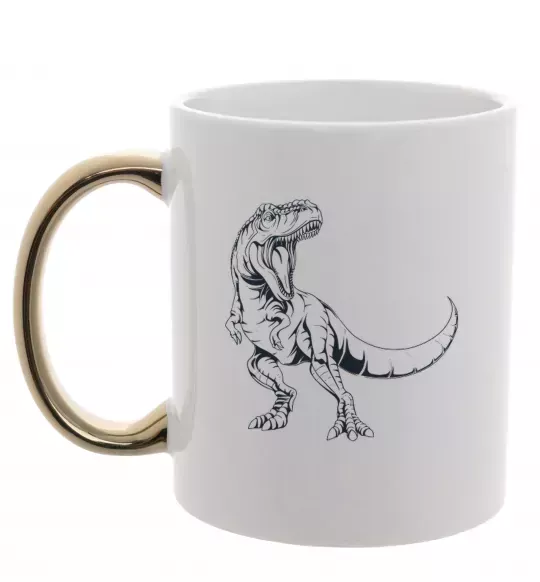 Чашка с цветной ручкой Злий динозавр Золото фото