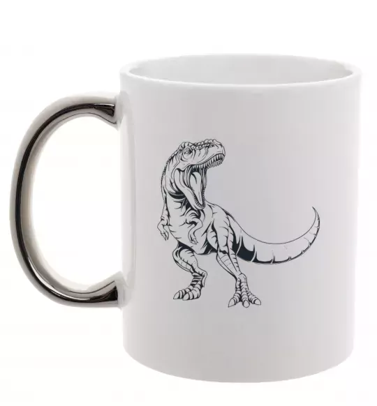 Чашка с цветной ручкой Злий динозавр Серебро фото