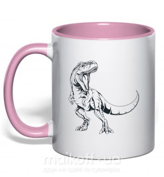 Чашка з кольоровою ручкою Злой динозавр Ніжно рожевий фото