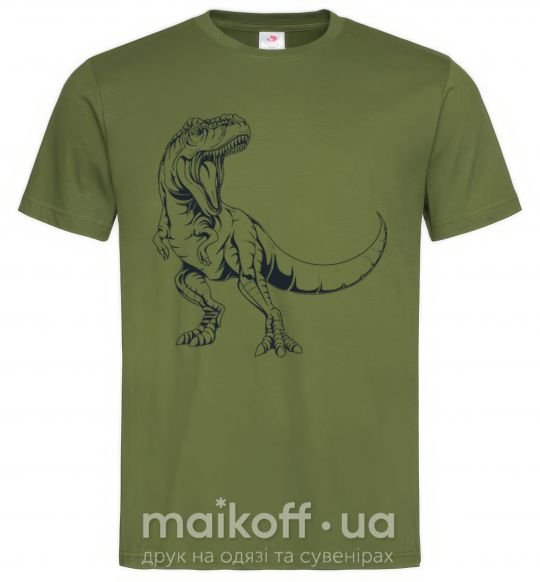 Мужская футболка Злой динозавр Оливковый фото