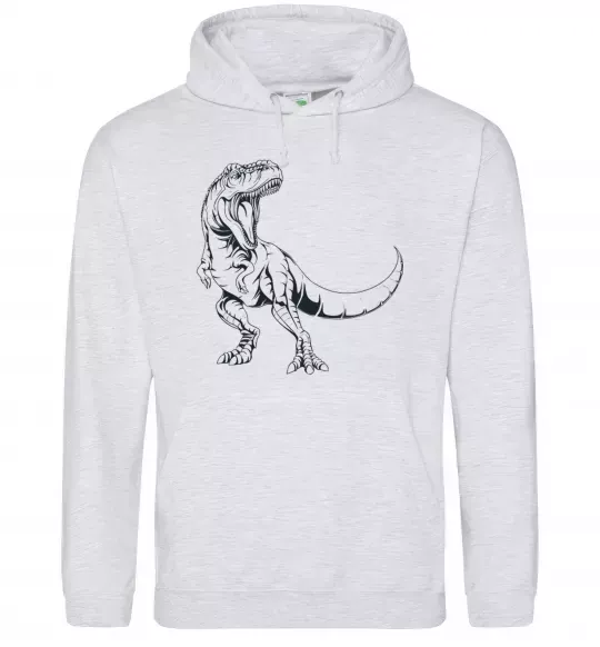 Мужская толстовка (худи) Злий динозавр Серый меланж фото