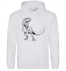 Мужская толстовка (худи) Злий динозавр Серый меланж фото