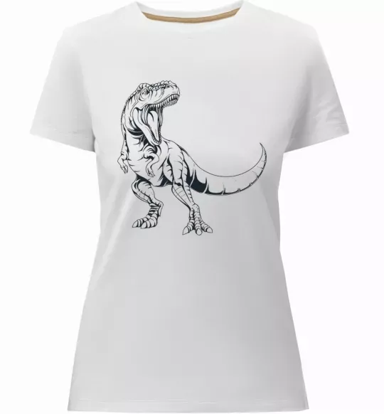 Женская премиум футболка Злий динозавр Белый фото