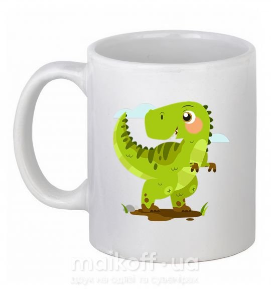 Чашка керамическая Радостный динозавр Белый фото