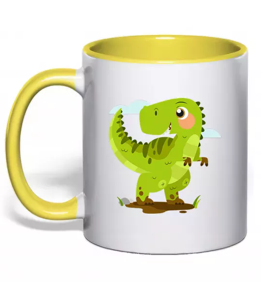 Чашка с цветной ручкой Щасливий динозавр Солнечно желтый фото