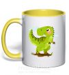 Чашка з кольоровою ручкою Радостный динозавр Сонячно жовтий фото