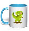 Чашка с цветной ручкой Радостный динозавр Голубой фото