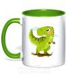 Чашка з кольоровою ручкою Радостный динозавр Зелений фото