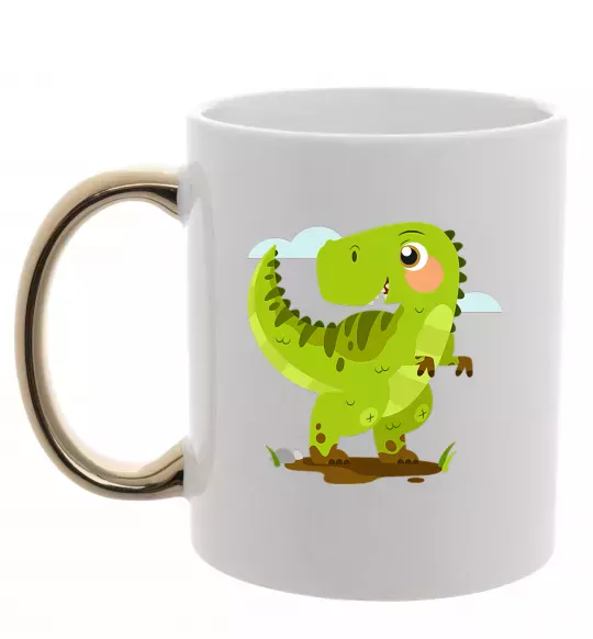 Чашка с цветной ручкой Щасливий динозавр Золото фото