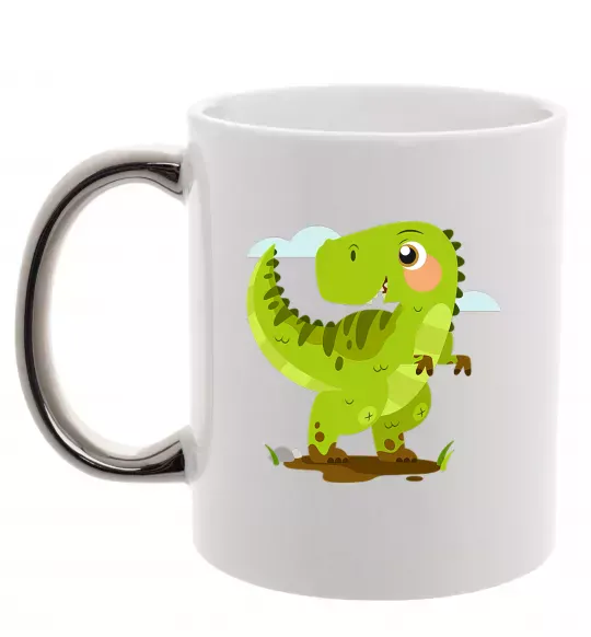 Чашка с цветной ручкой Щасливий динозавр Серебро фото